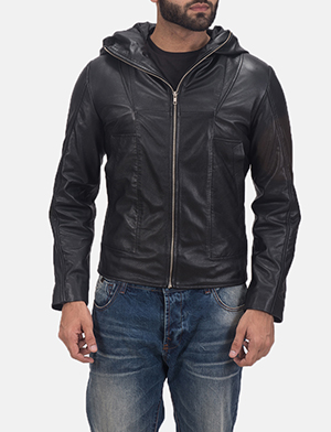 Men's Spratt Black Hooded Leather Jacket