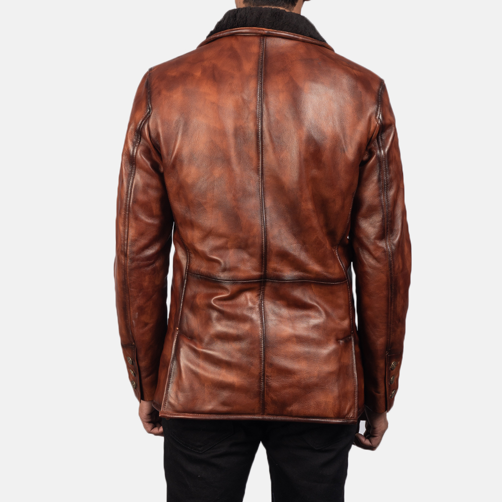Mens Rocky Brown Fur Leather Coat 5
