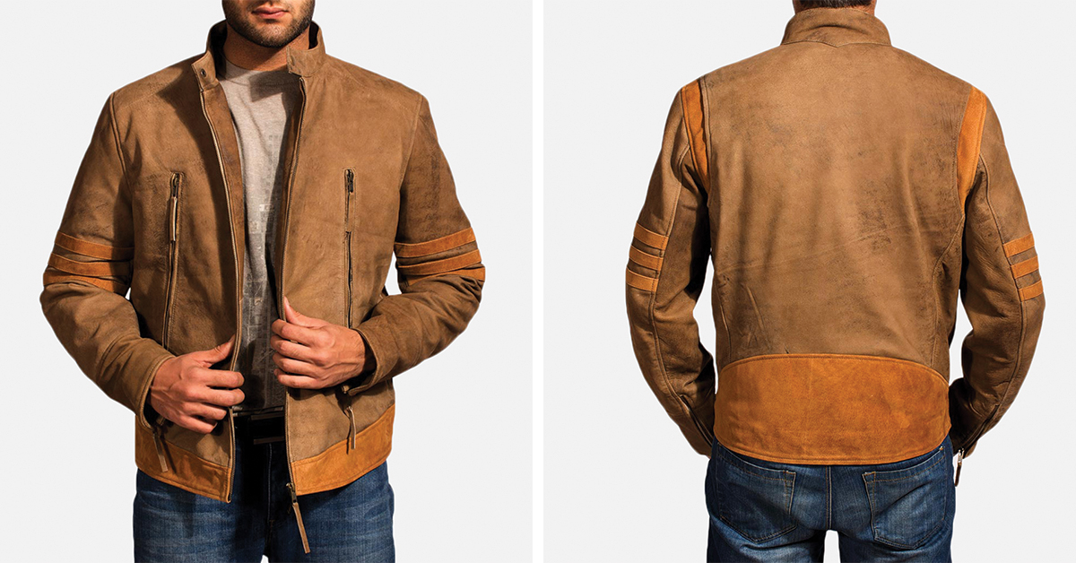 Mens Wolf Brown Leather Jacket