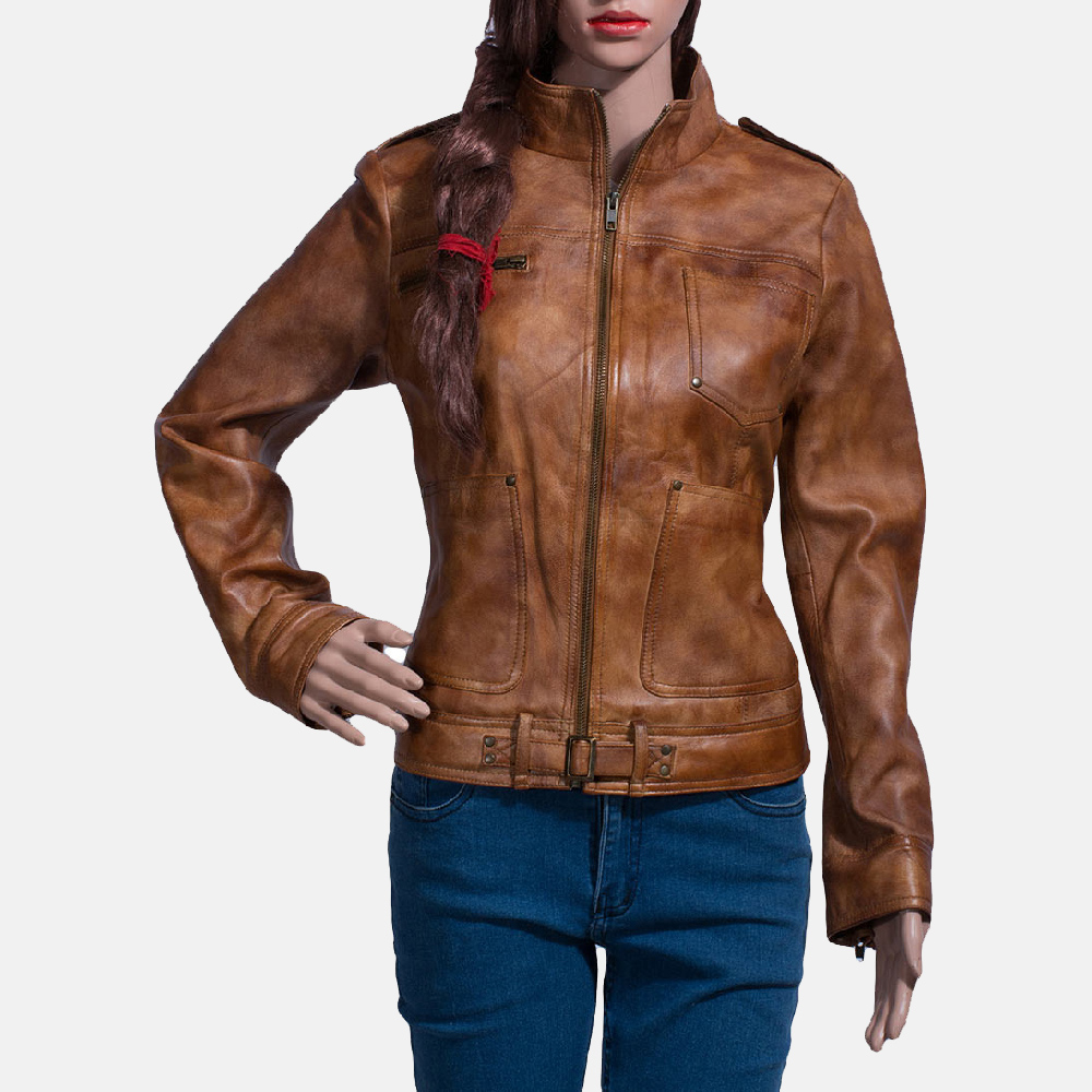 Womens Ethereal Brown Leather Biker Jacket