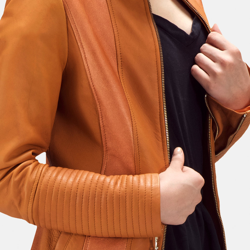 Women's Sleeky Clean Tan Leather Biker Jacket