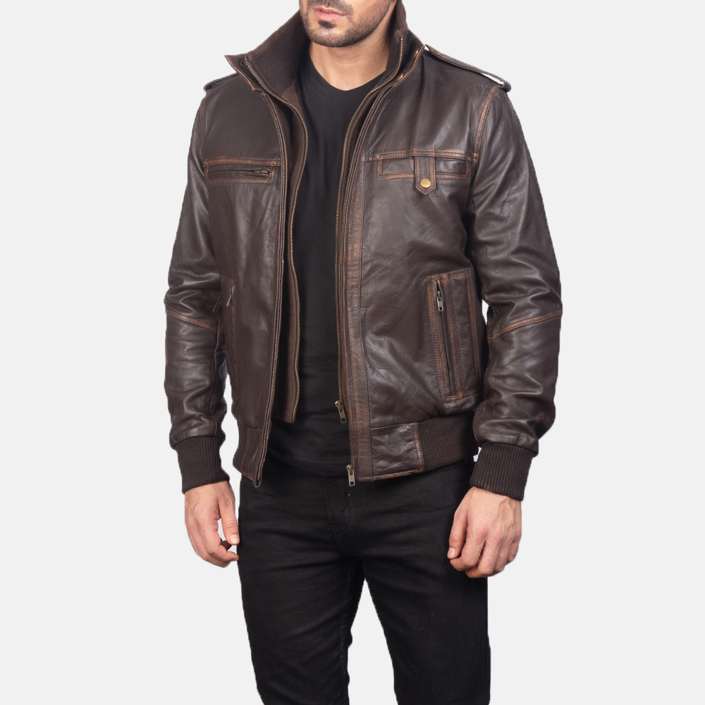 Men Bruce Brown Bomber Leather Jacket - Brown Leather Jackets - 100% Real Lambskin - NYCLeatherJackets