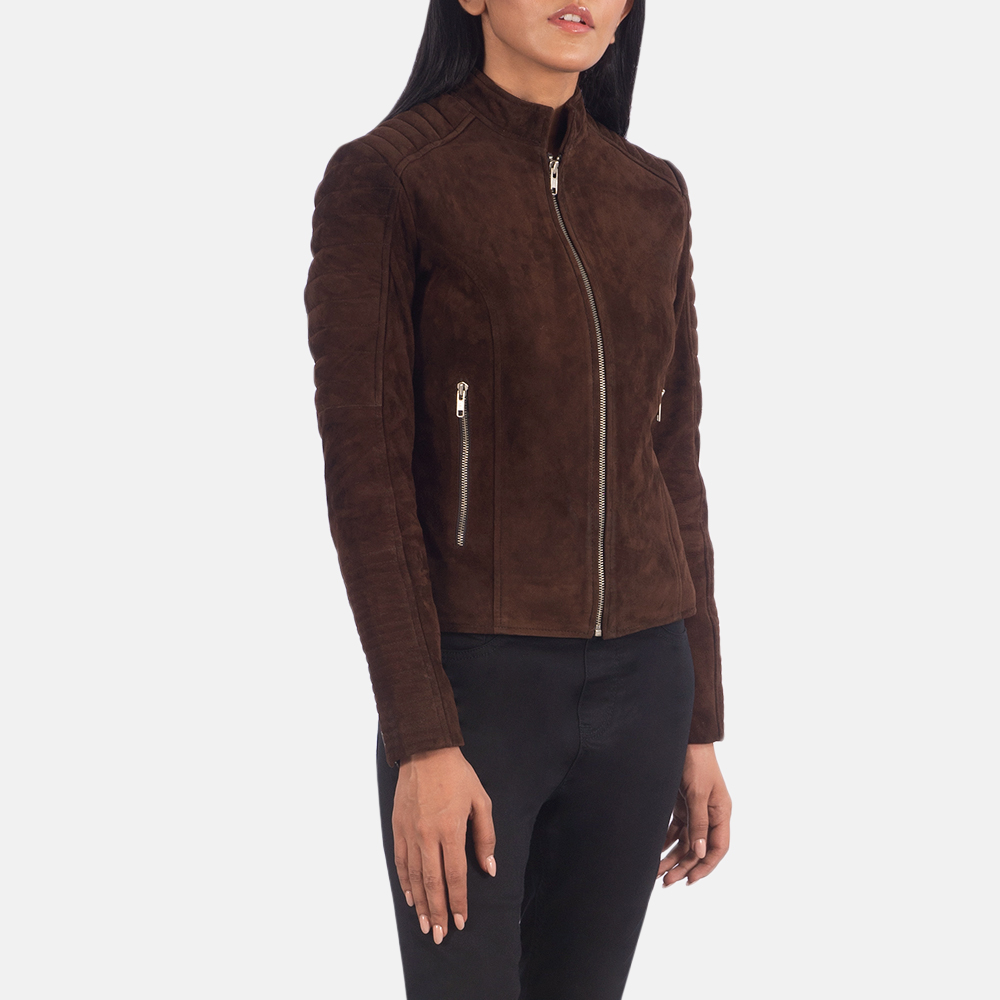 Women's Adalyn Quilted Mocha Suede Biker Jacket