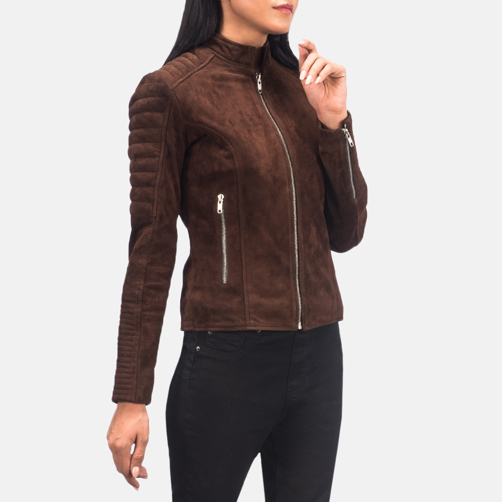 Women's Adalyn Quilted Mocha Suede Biker Jacket