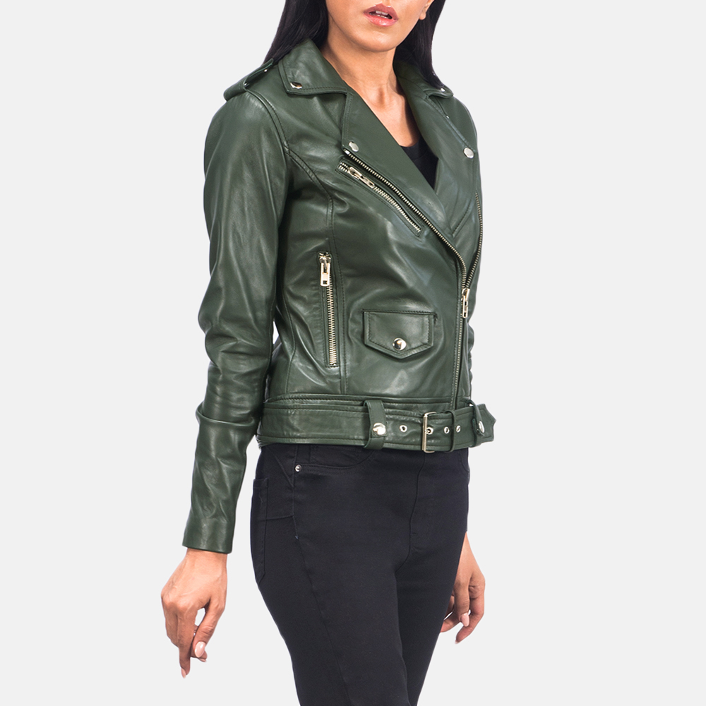 Women's Alison Green Leather Biker Jacket