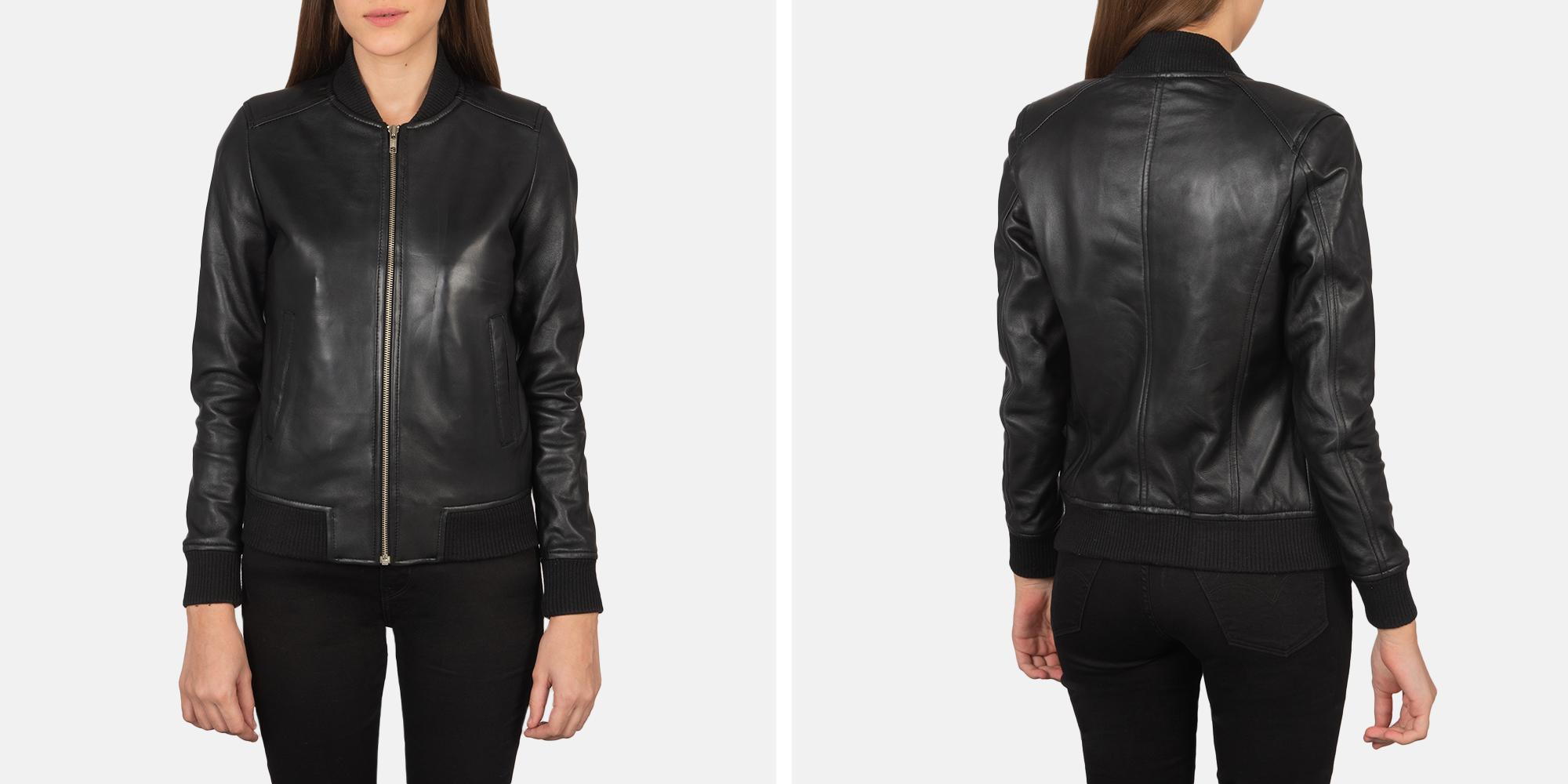 Women's Bliss Black Leather Bomber Jacket
