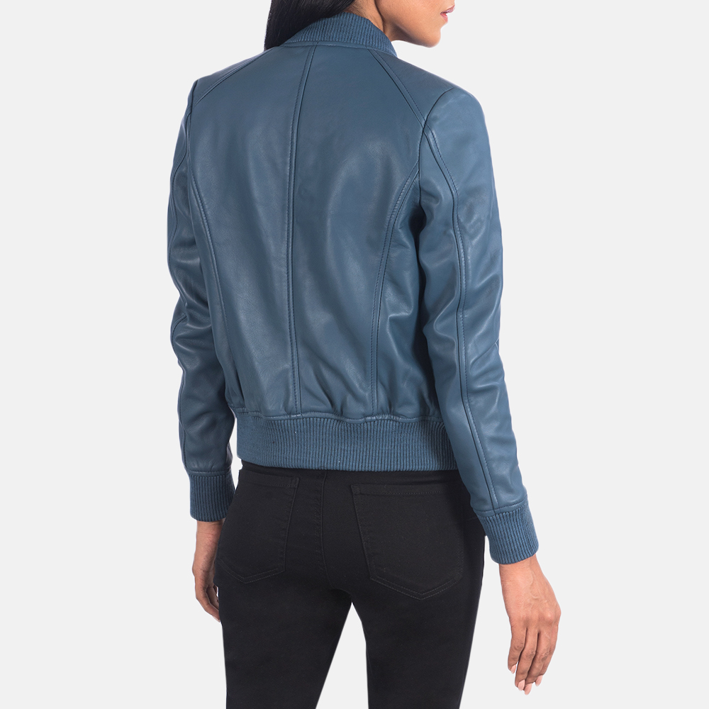 Women's Bliss Blue Leather Bomber Jacket