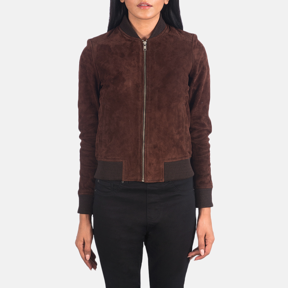 Women's Bliss Brown Suede Bomber Jacket