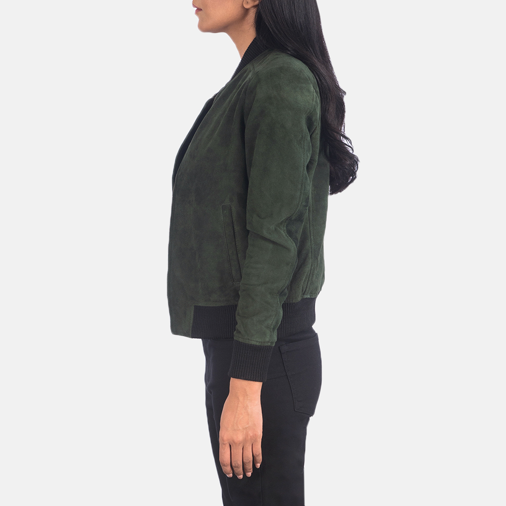 Women's Bliss Green Suede Bomber Jacket