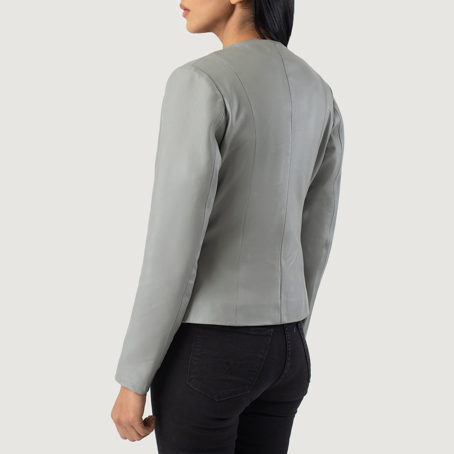 Women's Elixir Grey Collarless Leather Jacket