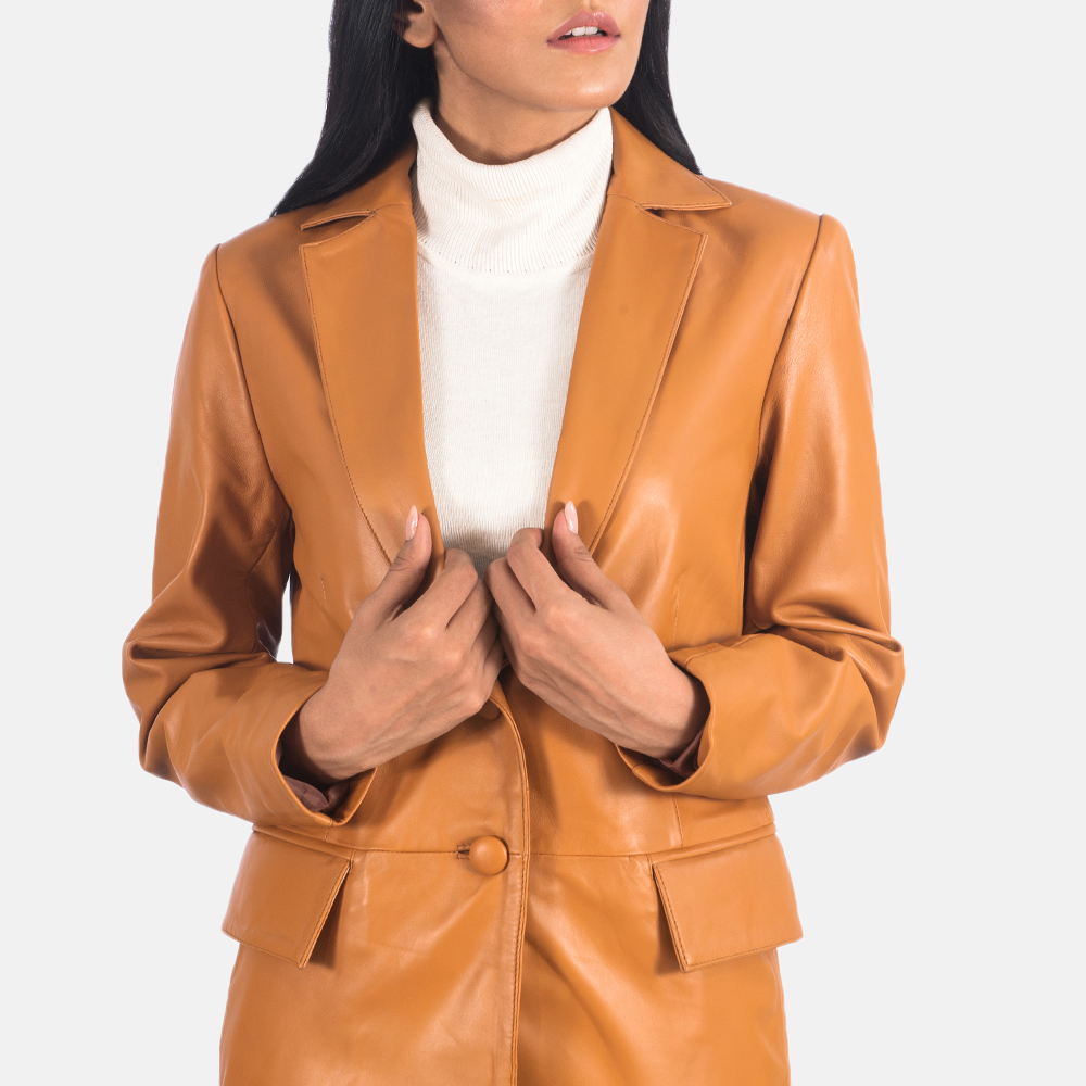 Women's Marilyn Tan Brown Leather Blazer
