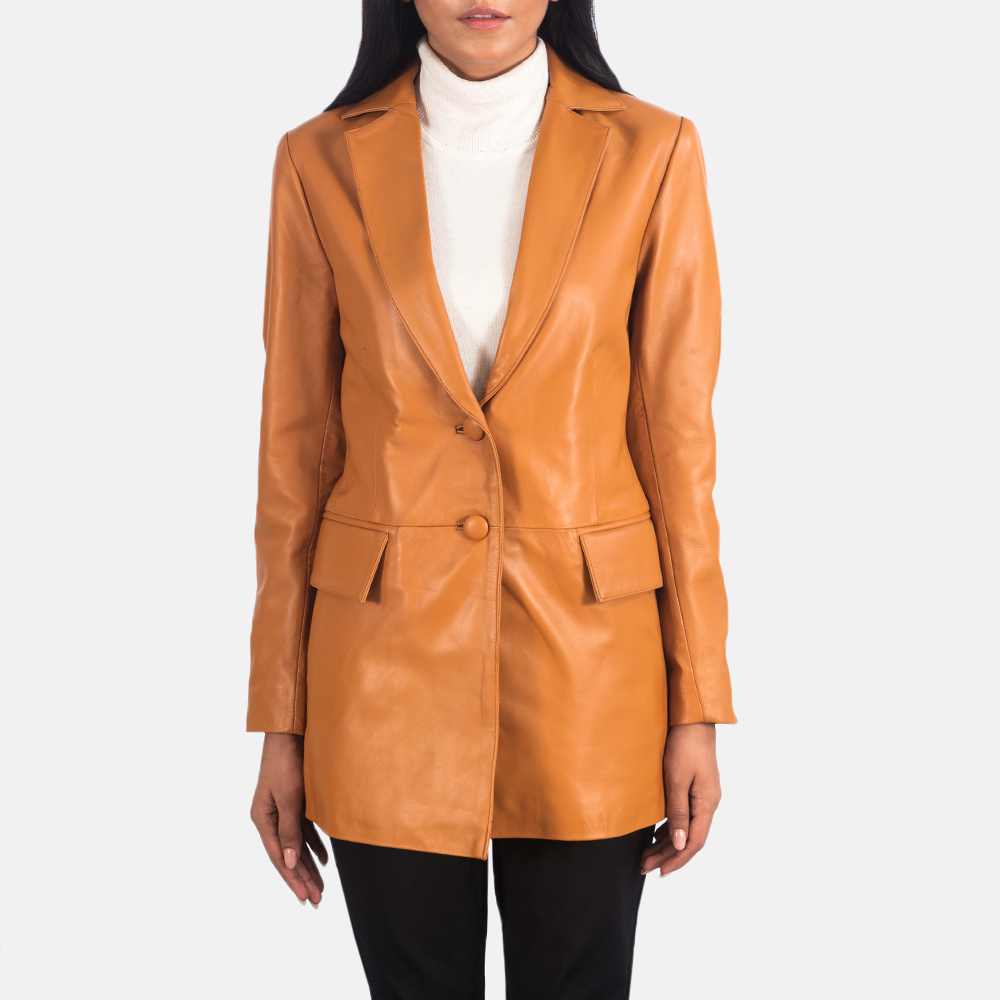 Women's Marilyn Tan Brown Leather Blazer