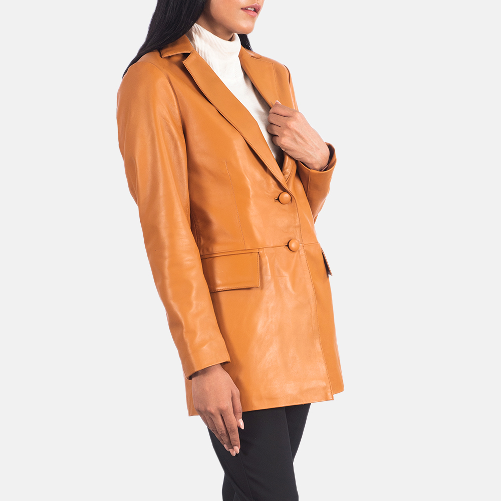 Women's Marilyn Tan Brown Leather Blazer