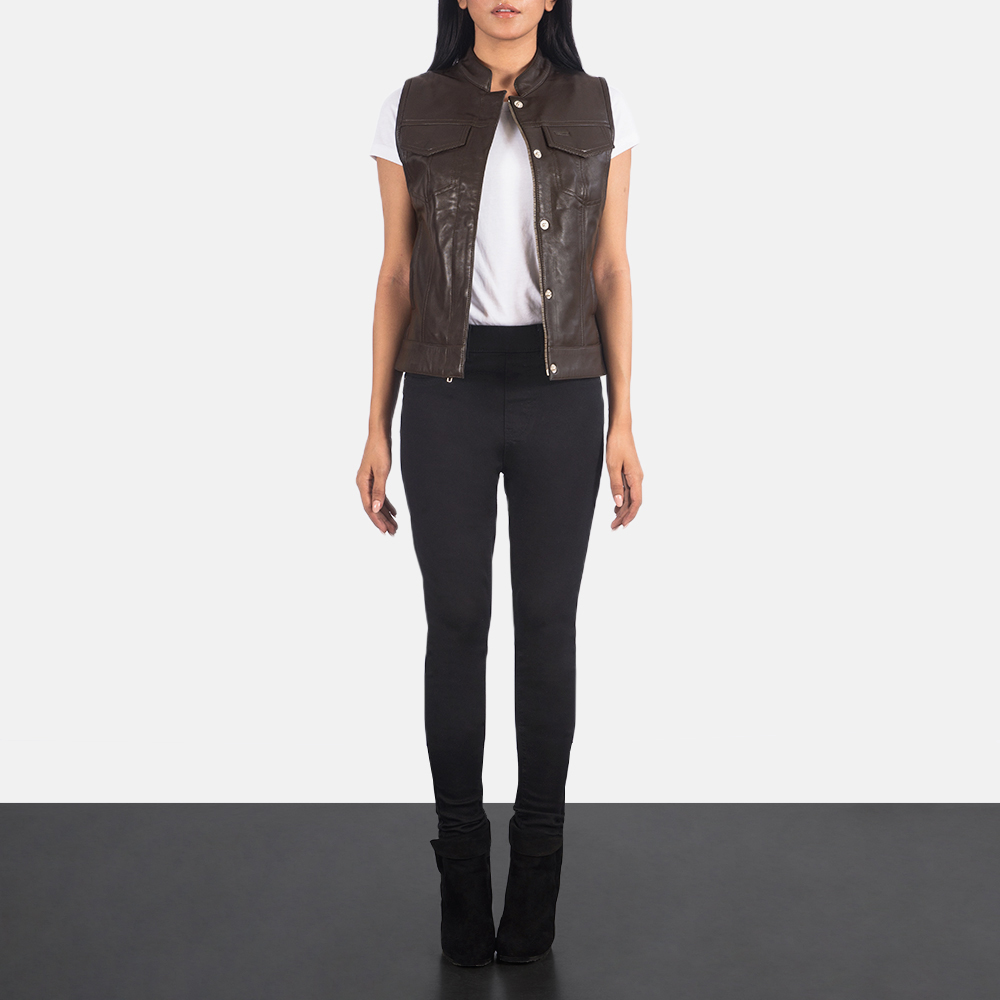 Women's Rayne Moto Brown Leather Vest