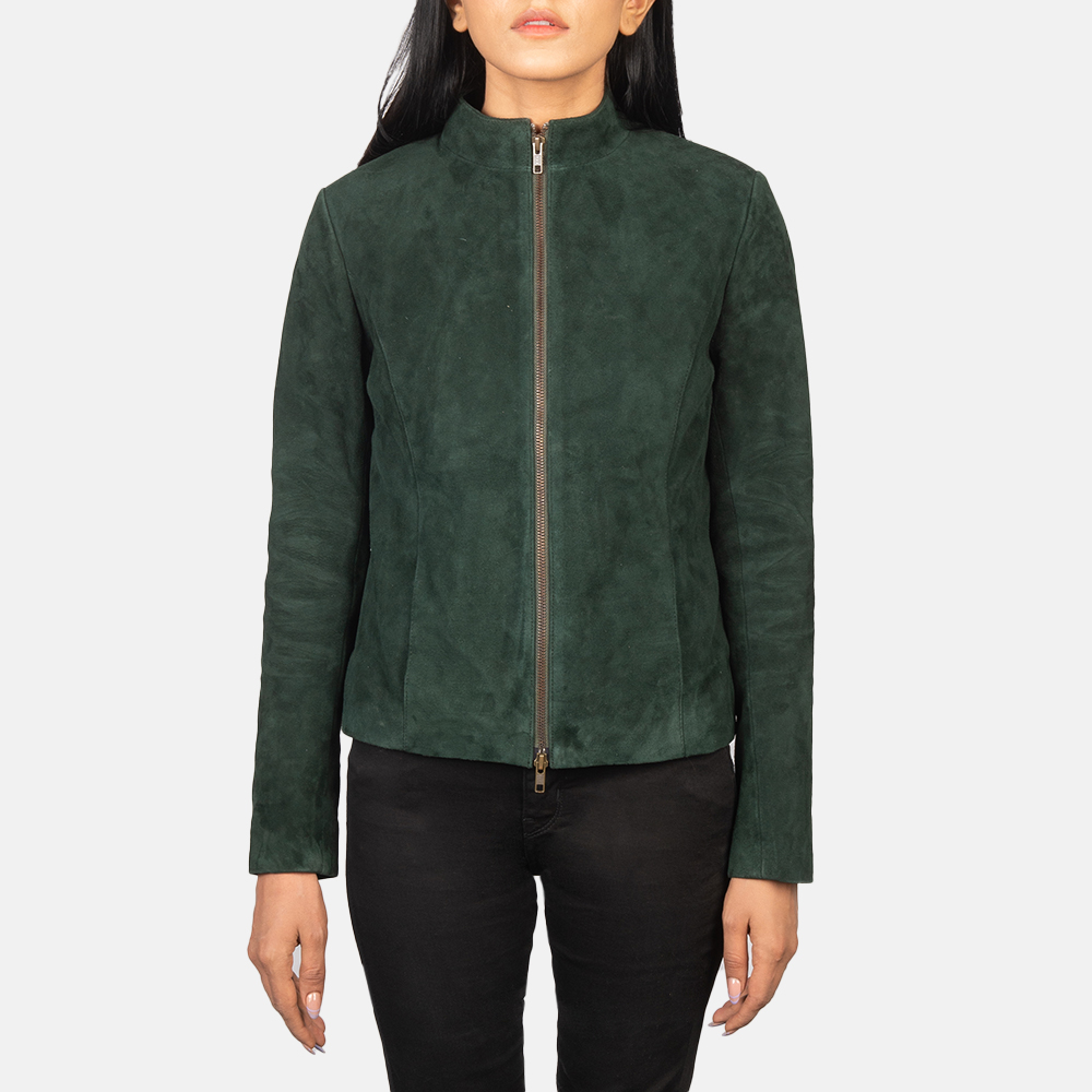 Women's Rumella Green Suede Biker Jacket