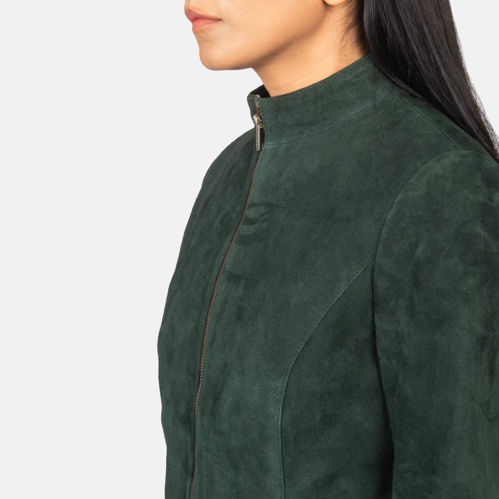 Women's Rumella Green Suede Biker Jacket