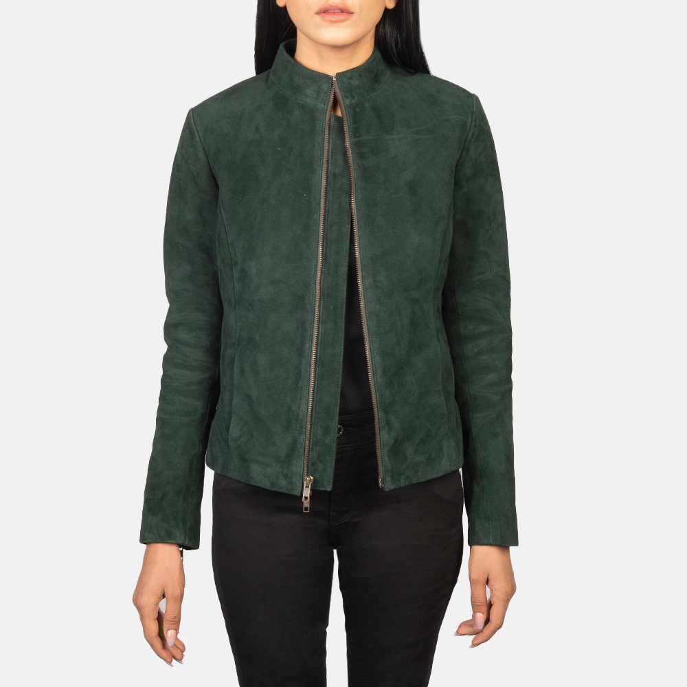 Women's Rumella Green Suede Biker Jacket
