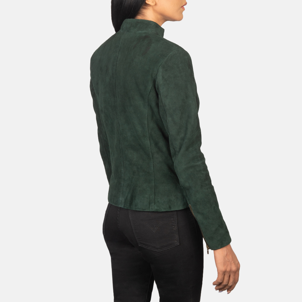 Women's Rumella Green Suede Biker Jacket