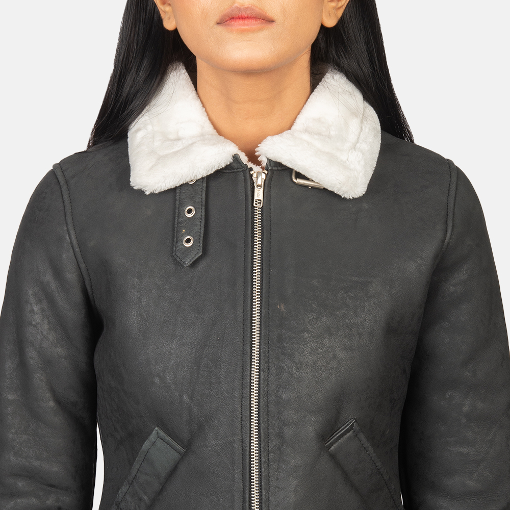 Women's Sherilyn B3 Black & White Leather Bomber Jacket