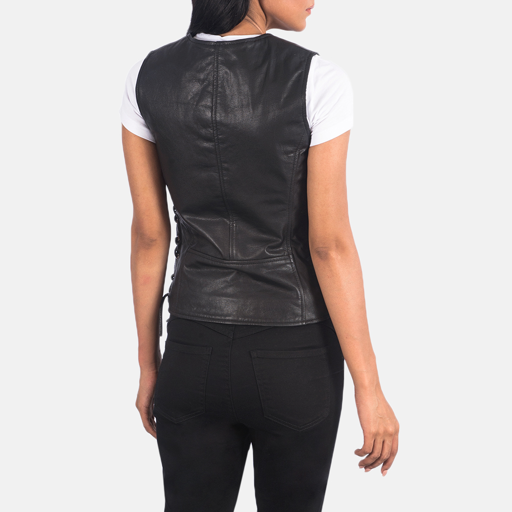 Women's Vanda Black Leather Biker Vest