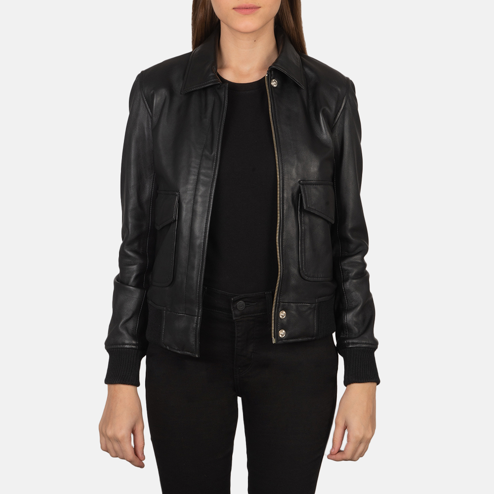 Women's Westa A2 Black Leather Bomber Jacket