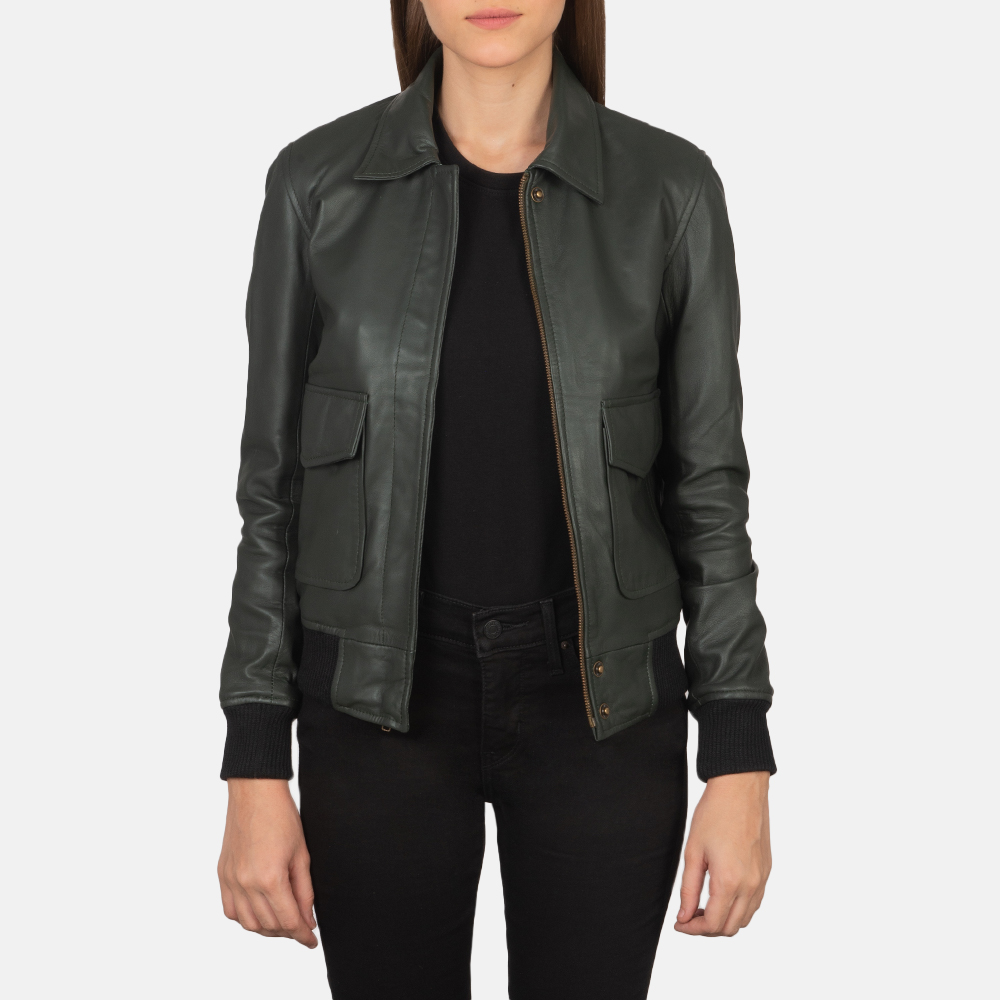Women's Westa A2 Green Leather Bomber Jacket