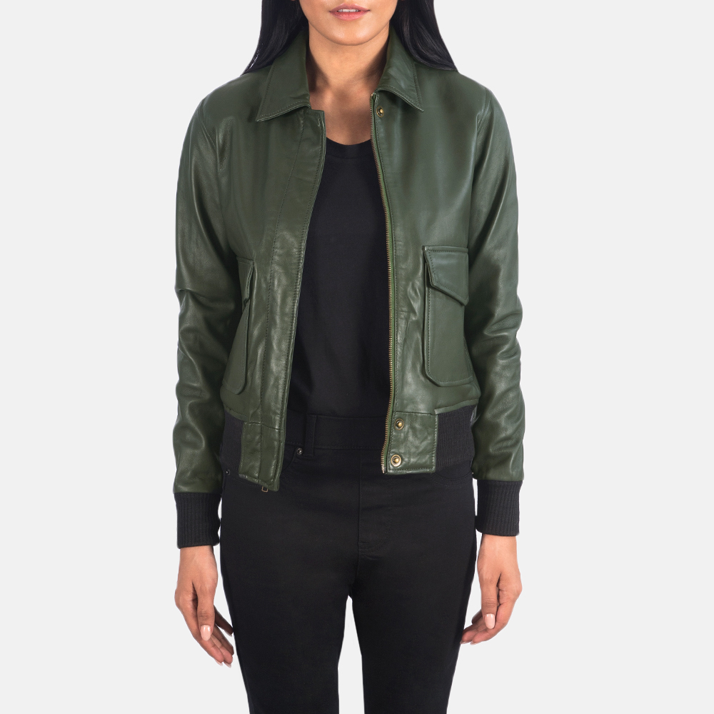 Women's Westa A2 Green Leather Bomber Jacket