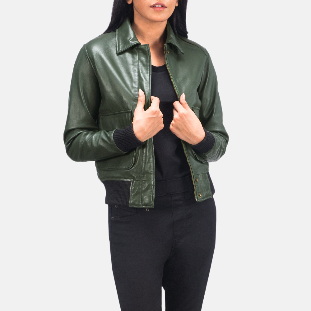 Women's Westa A2 Green Leather Bomber Jacket