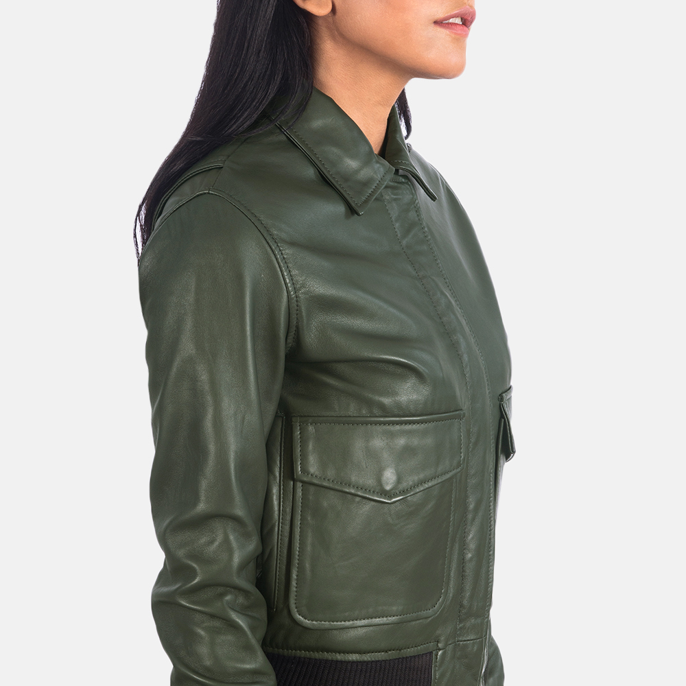 Women's Westa A2 Green Leather Bomber Jacket