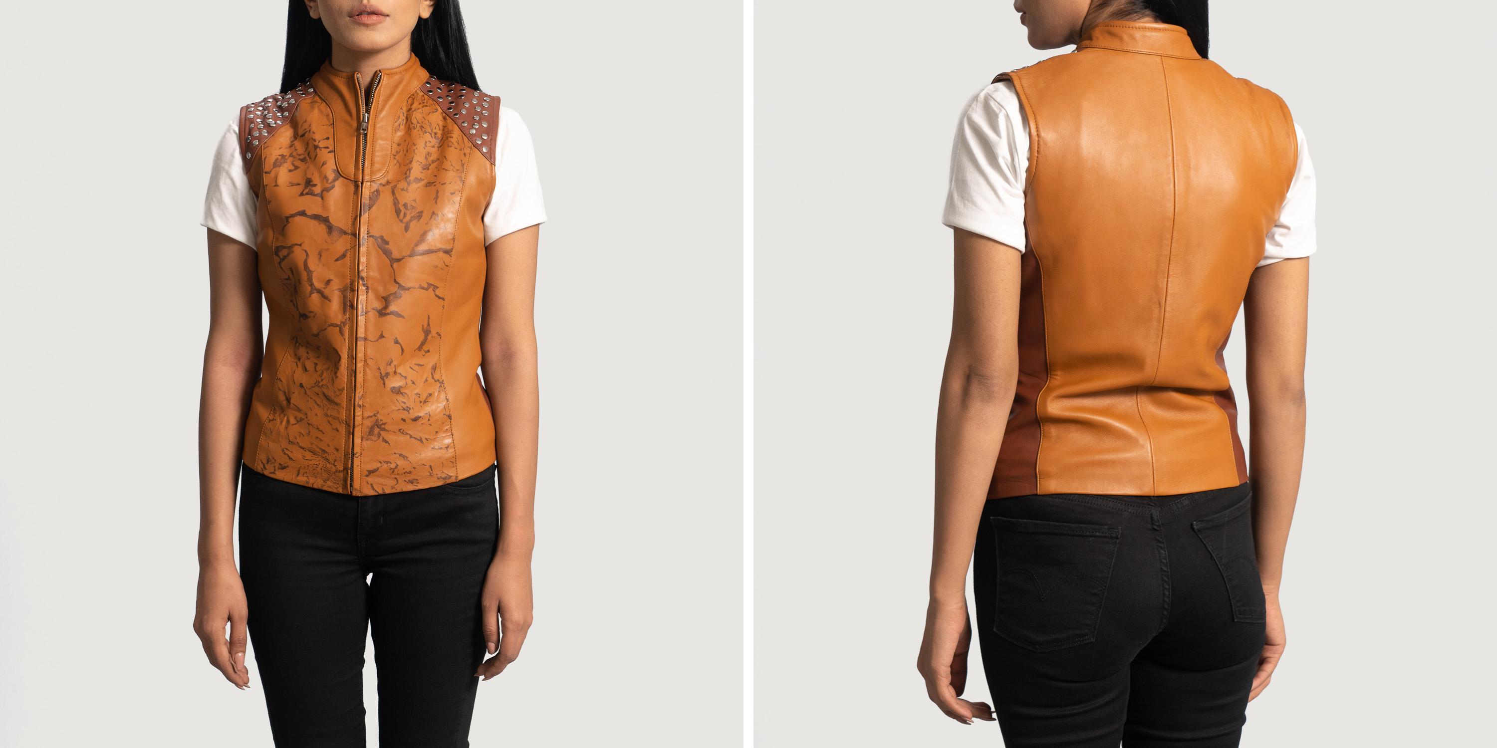 Womens Westina Tan Dye Leather Vest