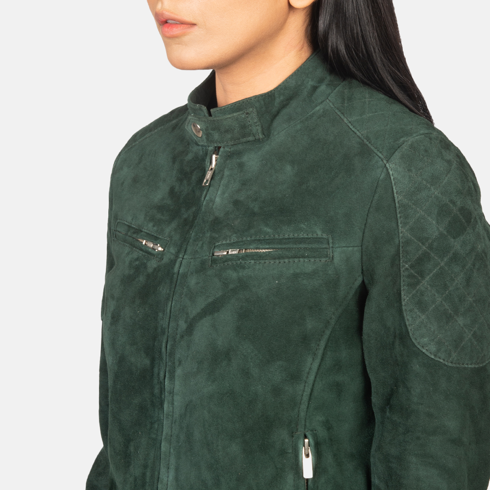 Women's Zenna Green Suede Bomber Jacket