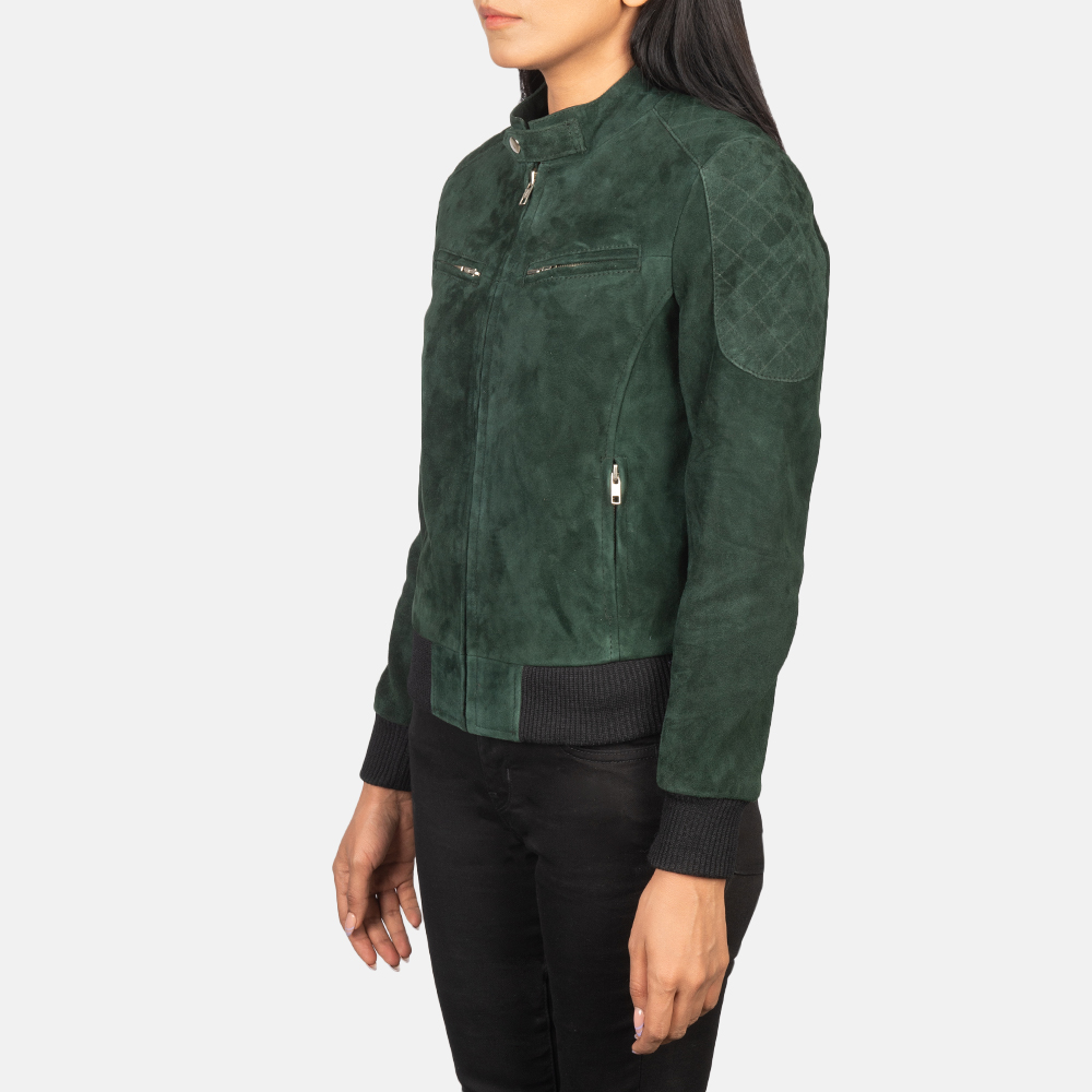 Women's Zenna Green Suede Bomber Jacket
