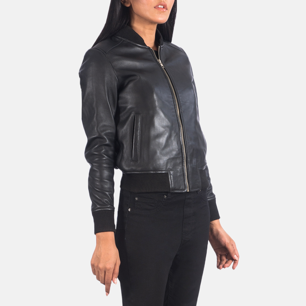 black leather bomber jacket womens